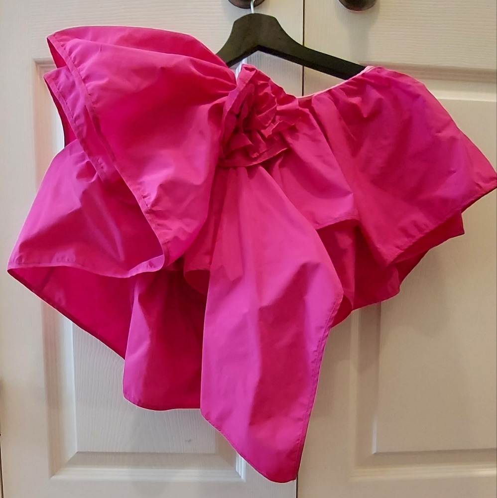 Zara Asymmetric Ruffled Top Fuchsia Flower Voluminous Blouse